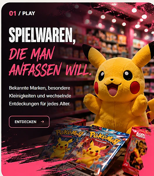Spielwaren entdecken – moderne Inszenierung mit bunten Spielwaren